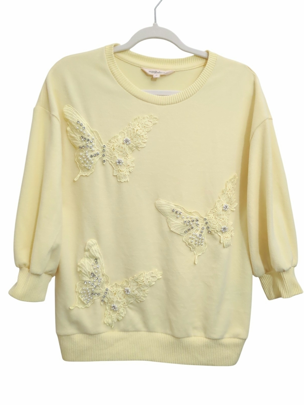 Embellished Buttercream Butterfly Crewneck Sweater